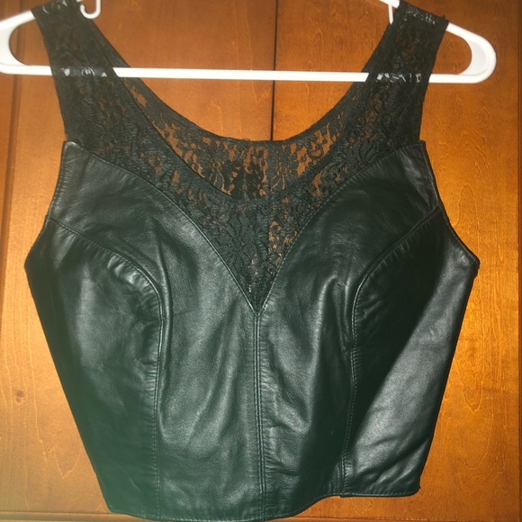 Tops - Real Leather & lace cropped top